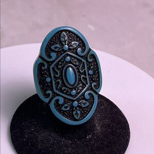 Vintage Chunky Turquoise & Black Bohemian Ring